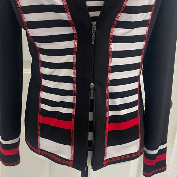 Striped Black and Red Twin Set Cami & Jacket Top 2 Way Zipper Long sleeve Size S - Picture 5 of 16